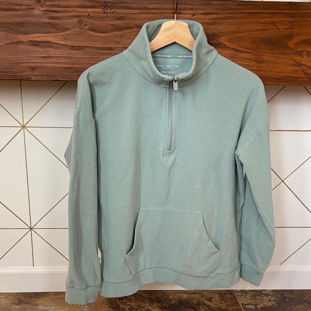 Marc New York Light Sage Green Ribbed Half-Zip Sweater